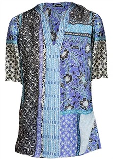 Johnny Was Women Workshop Casablanca Ramie Tunic Top Blouse In Black & Blue