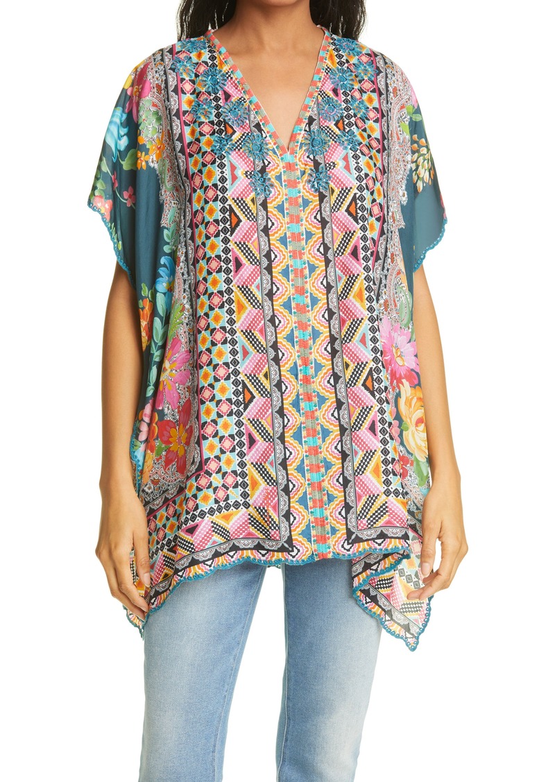 Johnny Was Johnny Was Magdalene Silk Poncho in Multi at Nordstrom | Tops
