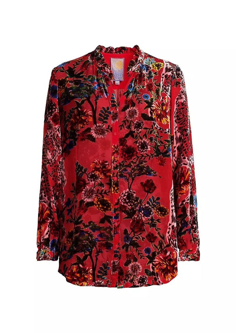 Johnny Was Yoella Floral Velvet Burnout Shirt