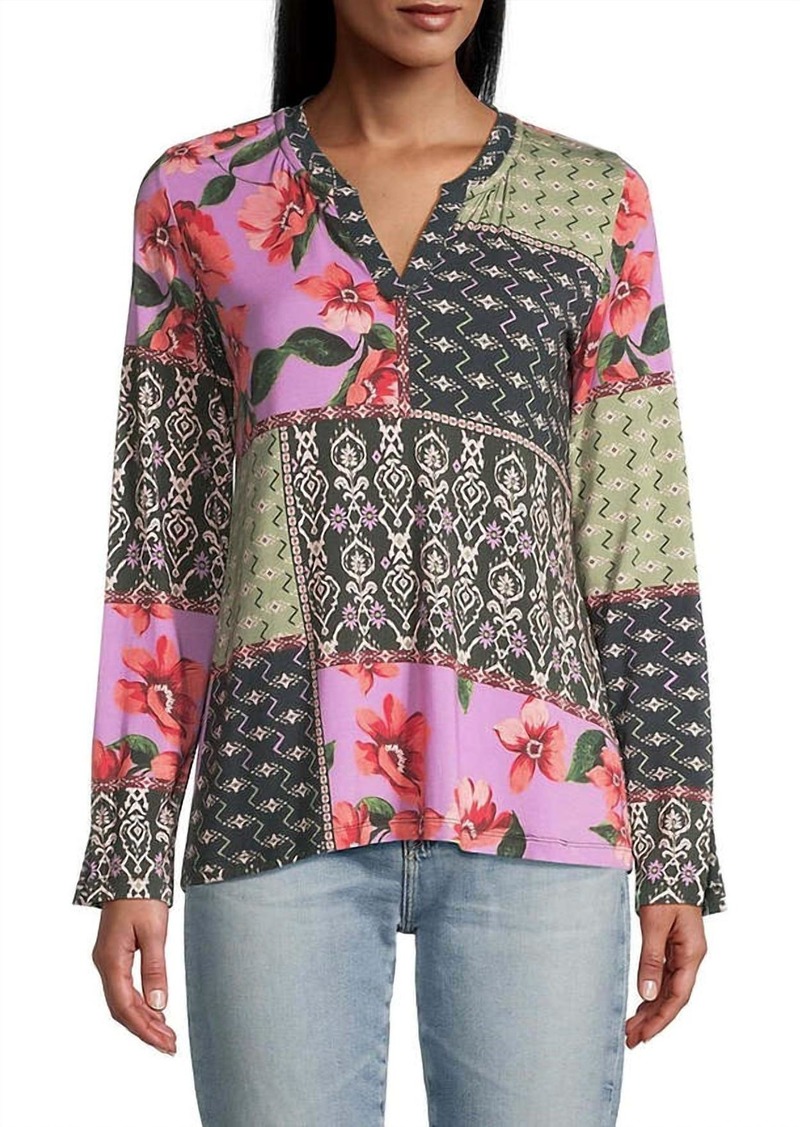 Johnny Was Zanda Split Neck Top In Multicolor