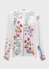 Johnny Was Zodea Floral-Embroidered Eyelet Top