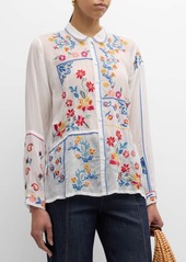 Johnny Was Zodea Floral-Embroidered Eyelet Top