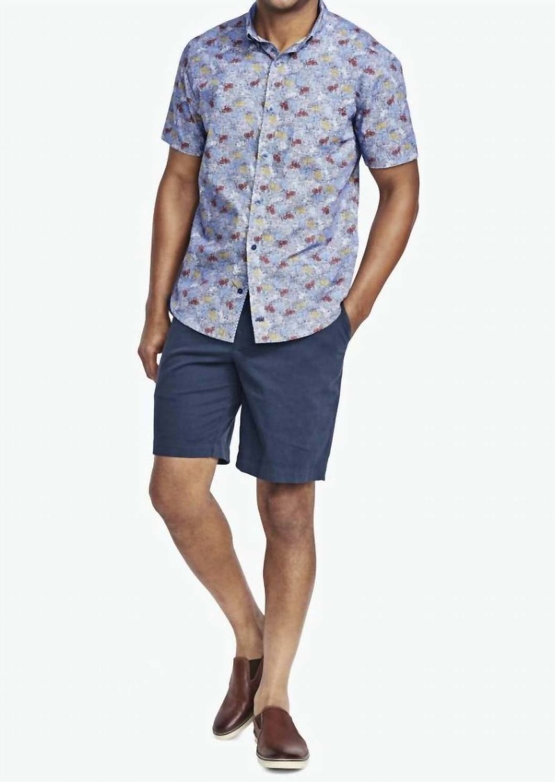 Johnston & Murphy Cotton Short Sleeve Button Up Top In Navy Bicycle