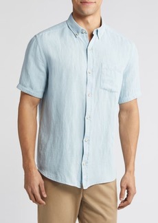 Johnston & Murphy Antique Dyed Linen Blend Short Sleeve Button-Down Shirt