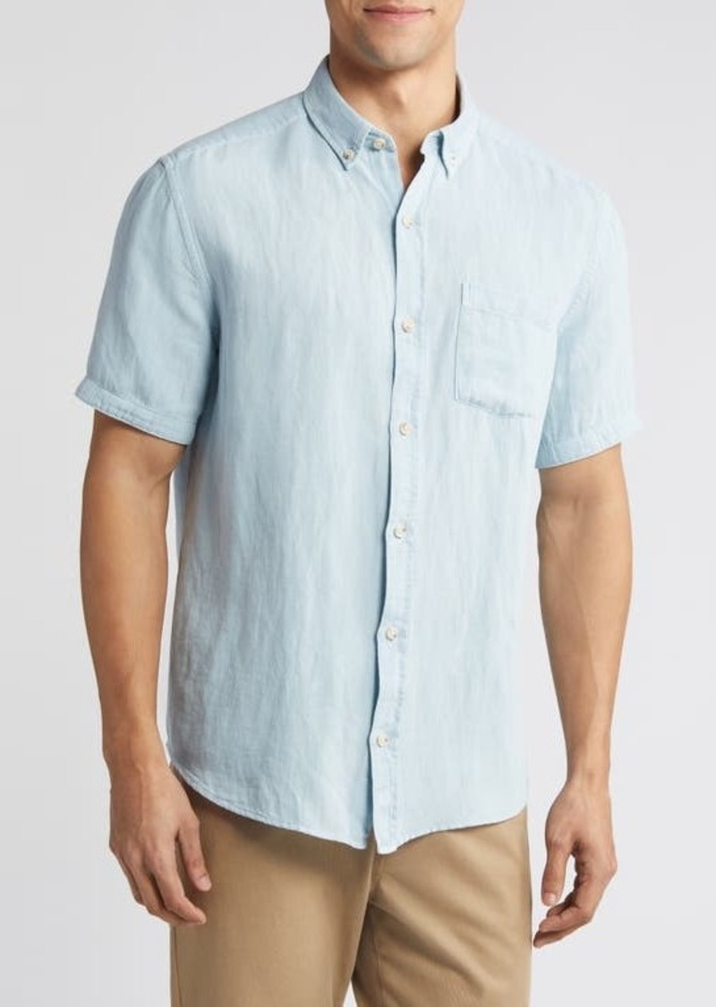 Johnston & Murphy Antique Dyed Linen Blend Short Sleeve Button-Down Shirt