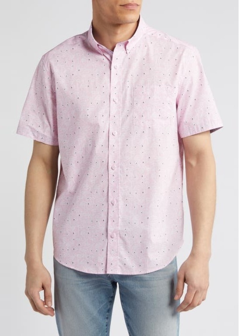 Johnston & Murphy Flamingo Print Short Sleeve Cotton Button-Down Shirt