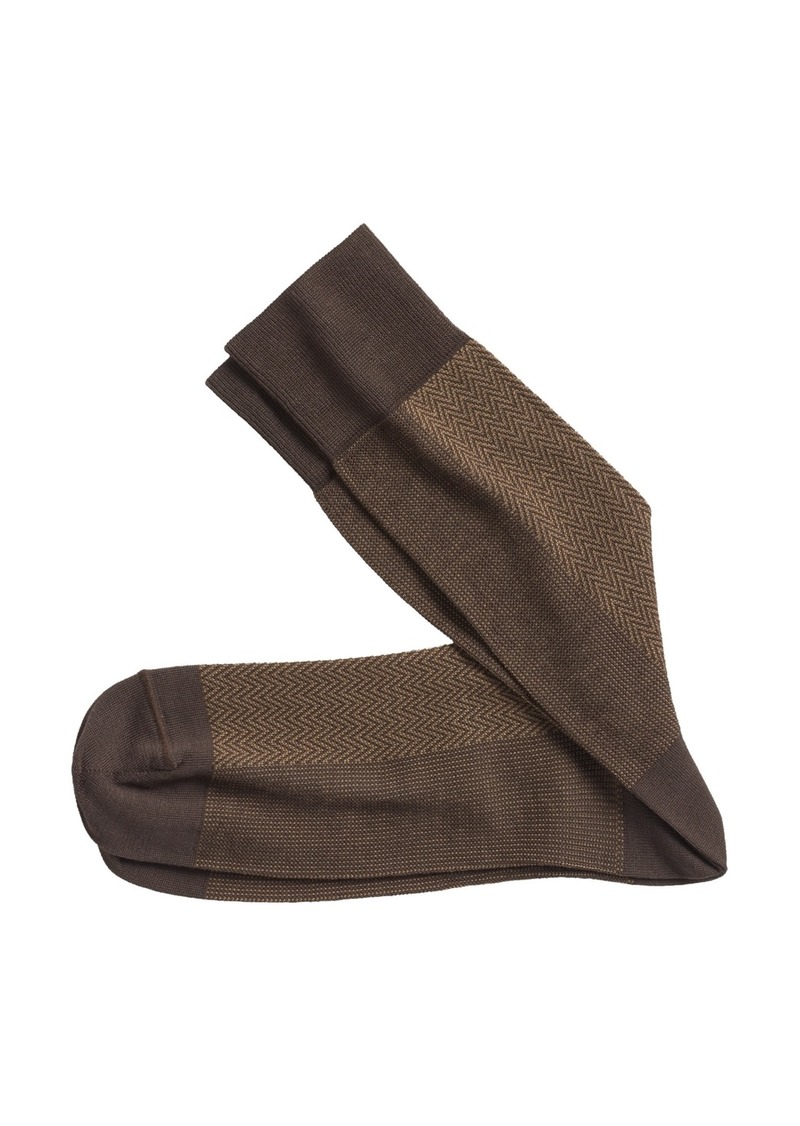 Johnston & Murphy Herringbone Panel Socks - Brown