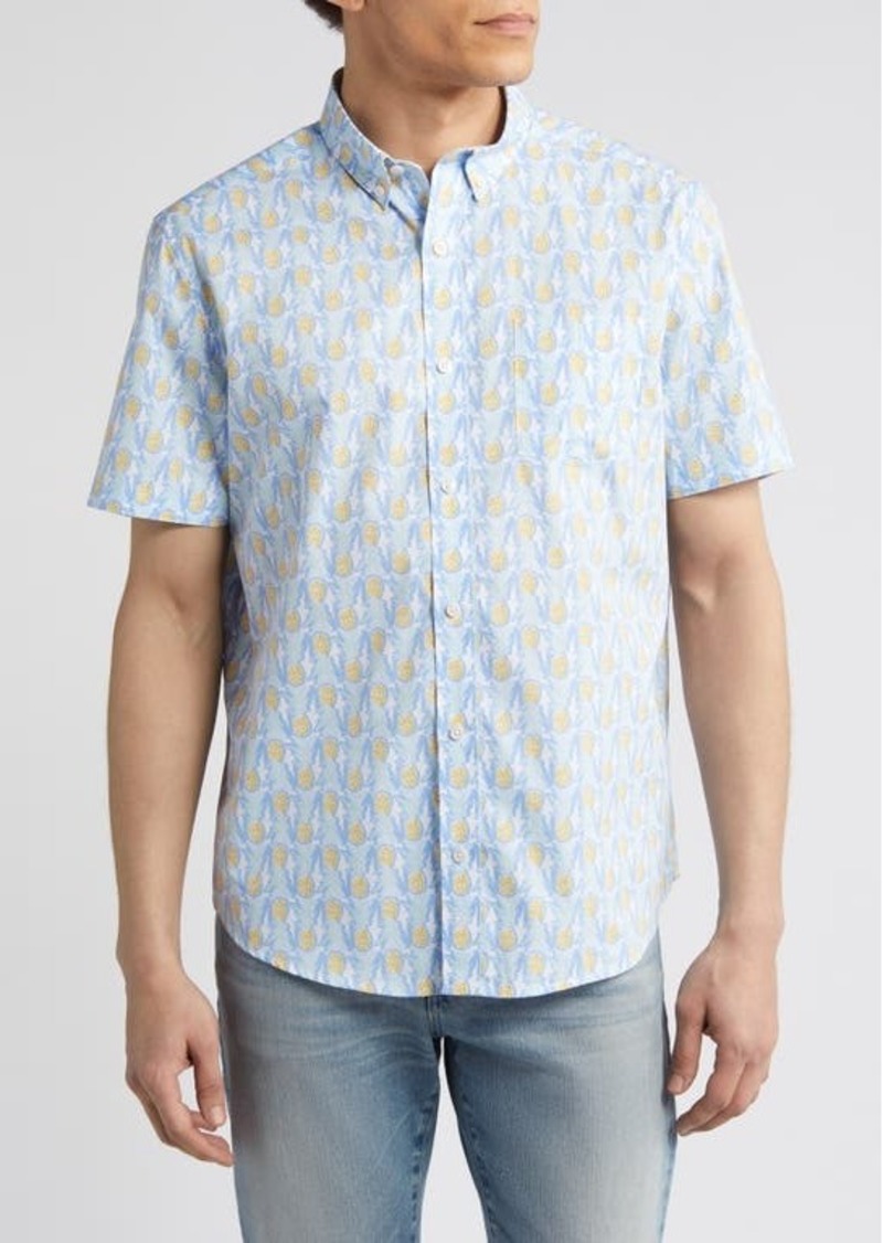 Johnston & Murphy Pineapple Print Short Sleeve Cotton Button-Down Shirt