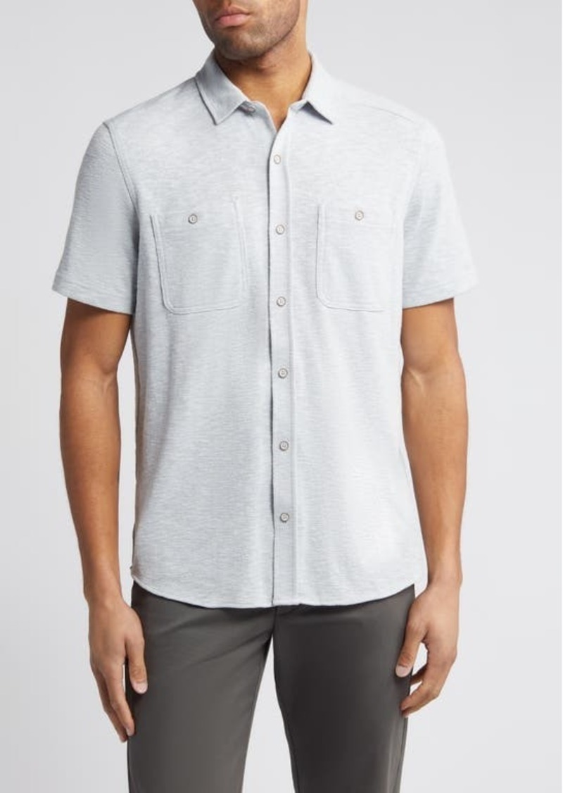 Johnston & Murphy Short Sleeve Slub Knit Button-Up Shirt