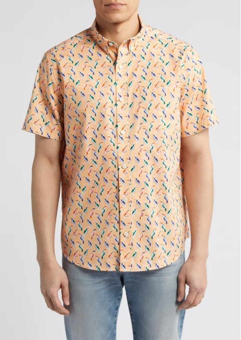 Johnston & Murphy Toucan Print Short Sleeve Cotton Button-Down Shirt