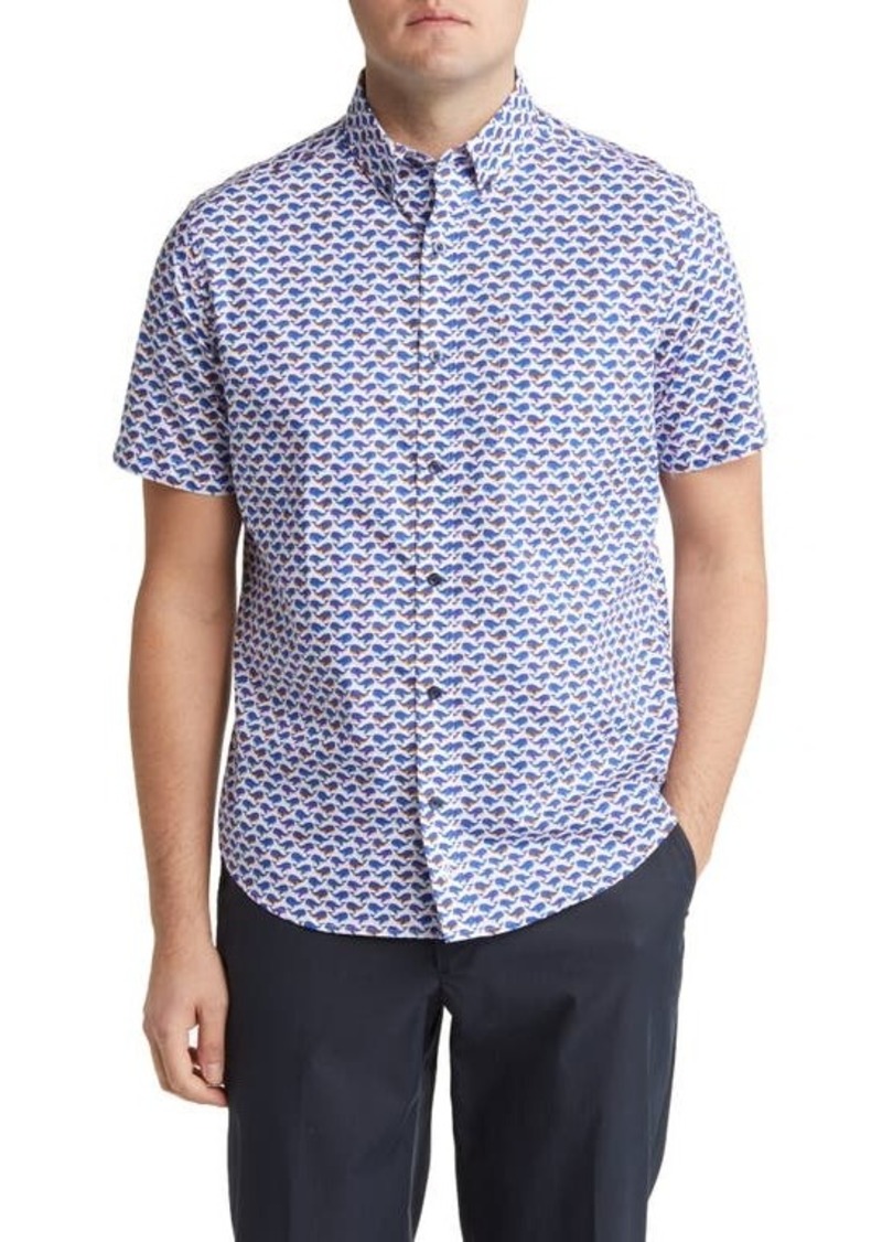 Johnston & Murphy Whale Print Short Sleeve Button-Down Shirt