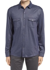 Johnston & Murphy Microprint Knit Button-Up Shirt in Gray at Nordstrom