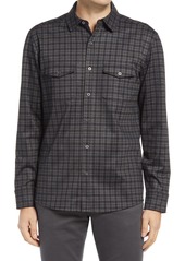 Johnston & Murphy Plaid Knit Button-Up Shirt in Navy/Brown at Nordstrom
