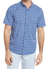 Men's Johnston & Murphy Xc4 Non-Iron Shark Print Short Sleeve Button-Up Shirt