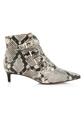 Joie Calinda Buckle Snakeskin-Embossed Leather Ankle Boots