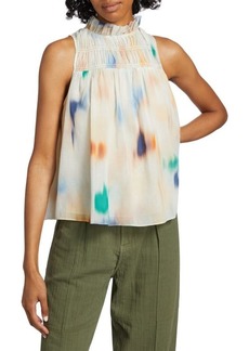 Joie Fern Smocked Cotton Crepe Blouse