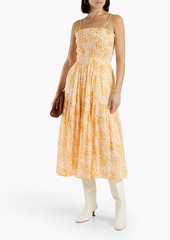 Joie - Lesse shirred printed cotton-voile midi dress - Orange - S