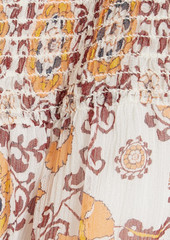 Joie - Mika shirred printed silk-georgette top - Orange - M