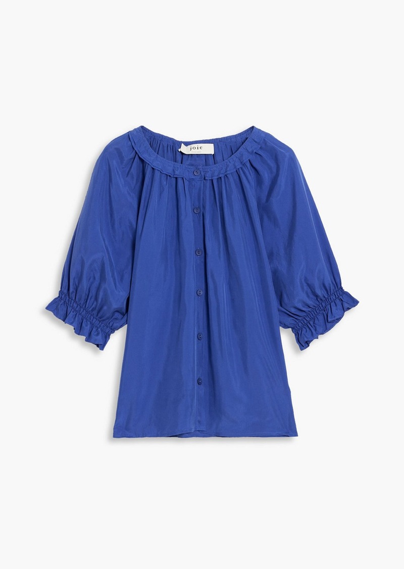 Joie - Moneta gathered washed-silk blouse - Blue - XXS