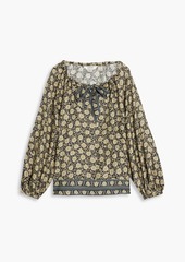 Joie - Tie-front gathered printed silk-twill blouse - Black - M