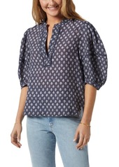 Joie Clarely Print Blouson Sleeve Cotton Top in Midnight Navy Porcelain at Nordstrom