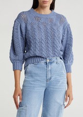 Joie Ella Cotton Pointelle Three-Quarter Sleeve Sweater in Country Blue at Nordstrom Rack