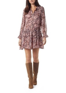 Joie Elsverre Floral Tiered Ruffle Long Sleeve Silk Dress in Pale Mauve Mult at Nordstrom