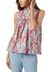 Joie Fern Print Smocked Sleeveless Cotton Top in Porcelain Multi at Nordstrom