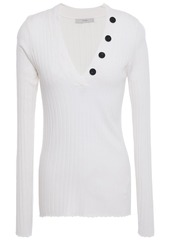 Joie Woman Anastasia Button-embellished Ribbed-knit Sweater White
