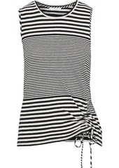 Joie Woman Columba Ruched Striped Cotton And Linen-blend Jersey Tank Black