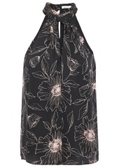 Joie Woman Cutout Floral-print Satin-crepe Top Black