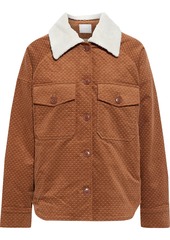 Joie Woman Draper Faux Shearling-trimmed Printed Cotton-blend Drill Jacket Camel
