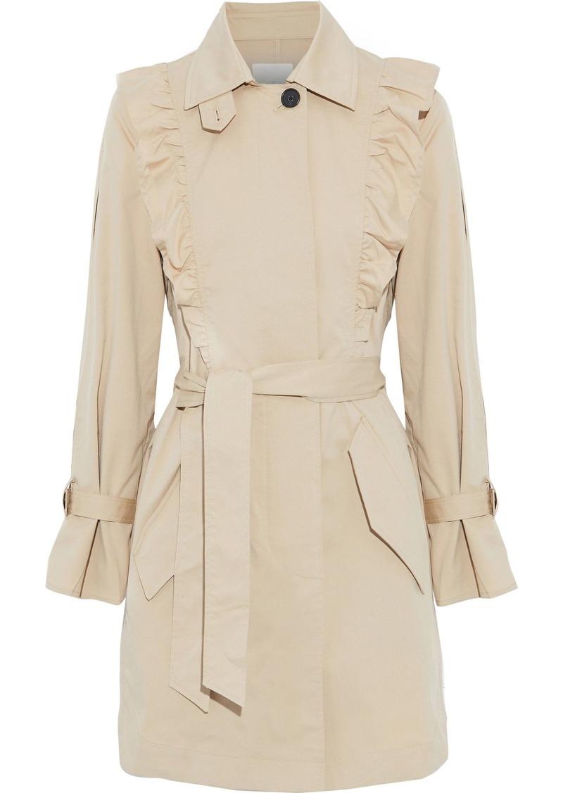 Joie Woman Gila Ruffle-trimmed Cotton-blend Twill Trench Coat Beige