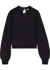 Joie Woman Hadar Ruffle-trimmed Pointelle-knit Wool-blend Sweater Black