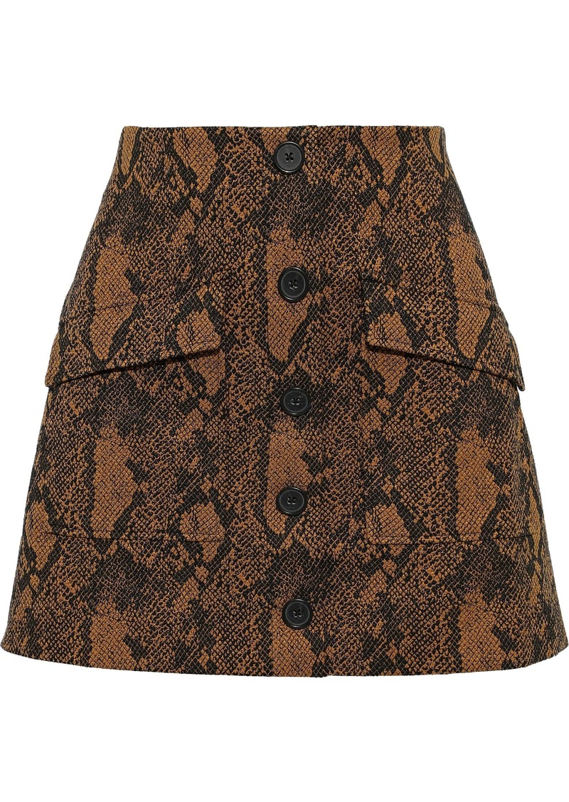 Joie Woman Tabina Button-detailed Cotton-blend Snake-jacquard Mini Skirt Animal Print