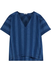 Joie Woman Theola Striped Linen And Cotton-blend Chambray Top Mid Denim