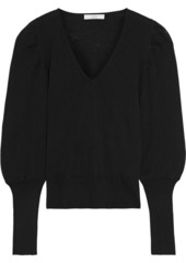 Joie Woman Ula Gathered Cotton And Linen-blend Sweater Black