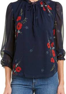 Joie Rafaella Ruffle Trim Self Tie Neckline Silk Blouse In Midnight