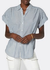 Joie Naro Stripe Short Sleeve Cotton Button-Up Blouse