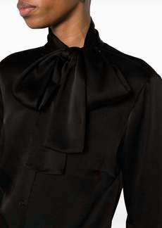 Jonathan Simkhai Candela Pussy Bow Satin Shirt In Black