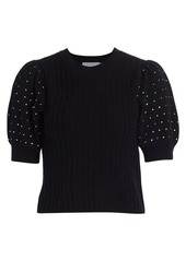 Jonathan Simkhai Daphne Puff-Sleeve Diamonte Sweater