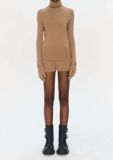 Jonathan Simkhai Dita Cashmere Turtleneck Sweater With Gloves In Camel