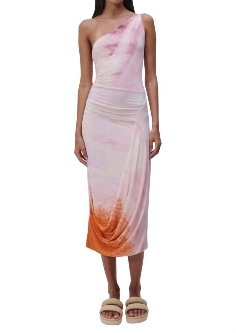 Jonathan Simkhai Havana Marble Printed Jersey Asymmetrical Midi Dress In Coral Marble Print