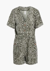 Jonathan Simkhai - Belted printed crinkled-voile playsuit - Green - XS
