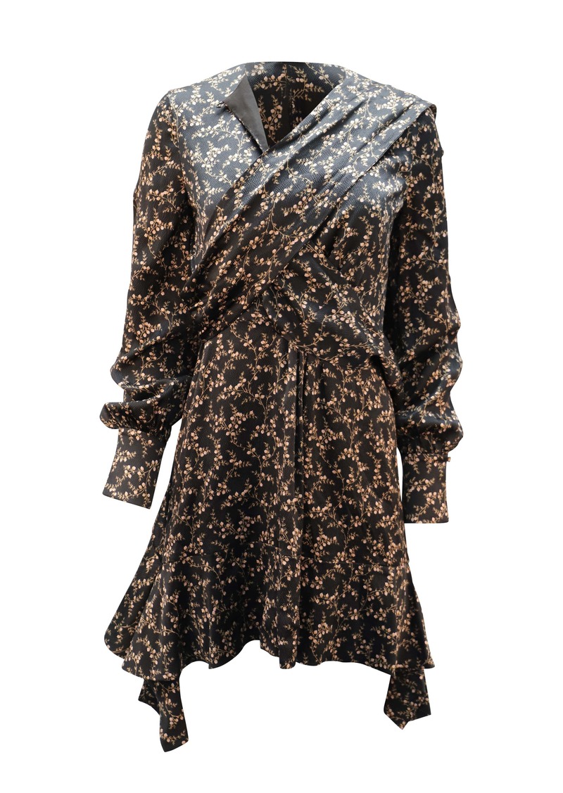 Jonathan Simkhai Floral Print Dress in Black Silk