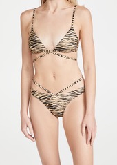 Jonathan Simkhai Harlen Printed Wrap Front Bikini Top