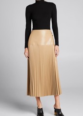 Jonathan Simkhai Leona Vegan-Leather Pleated Midi Skirt