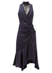 Jonathan Simkhai Ruched Chantilly-lace and silk-charmeuse dress