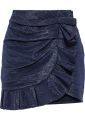 Jonathan Simkhai Woman Wrap-effect Metallic Plissé Woven Mini Skirt Navy