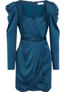 Jonathan Simkhai Woman Belted Wrap-effect Washed-satin Mini Dress Storm Blue